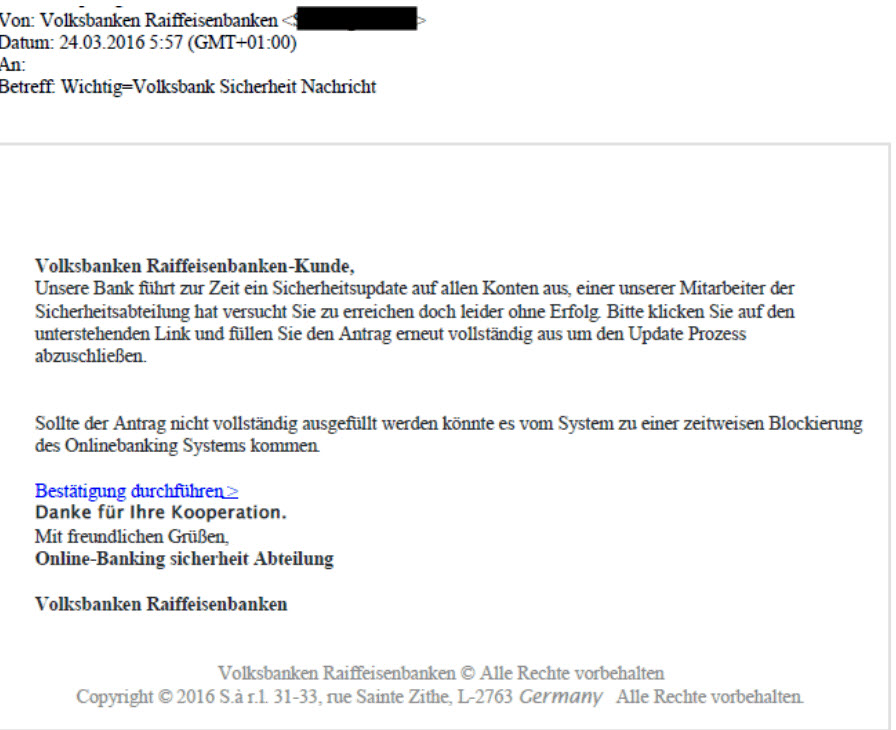 Phishing-Mail Volksbanken Raiffeisenbanken Ostalb